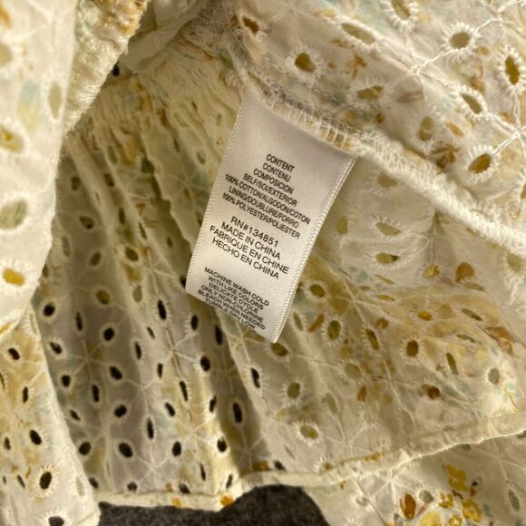 Wayf Blouse Women XS White Floral Lined Square Neck Long Sleeve Ruffle Cotton - Picture 6 of 9